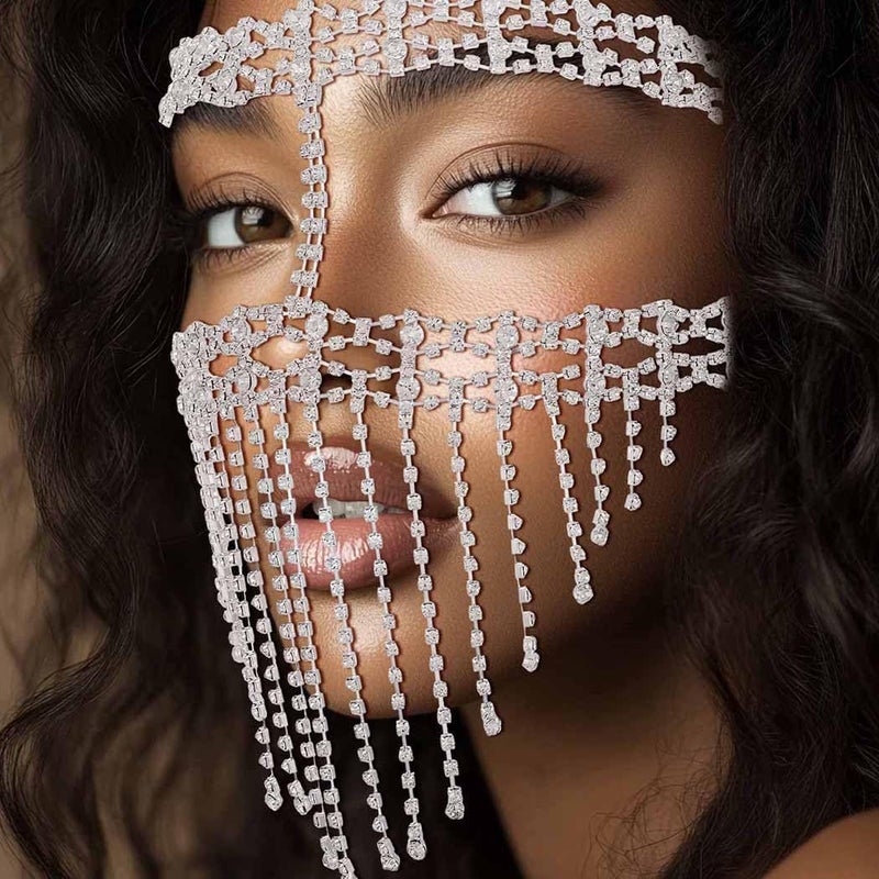 Fdesigner Vintage Head Chain Rhinestone Wedding Headpieces Face Cover Mask Hair Jewelry Gypsy Women Hair Accessories - Image 3